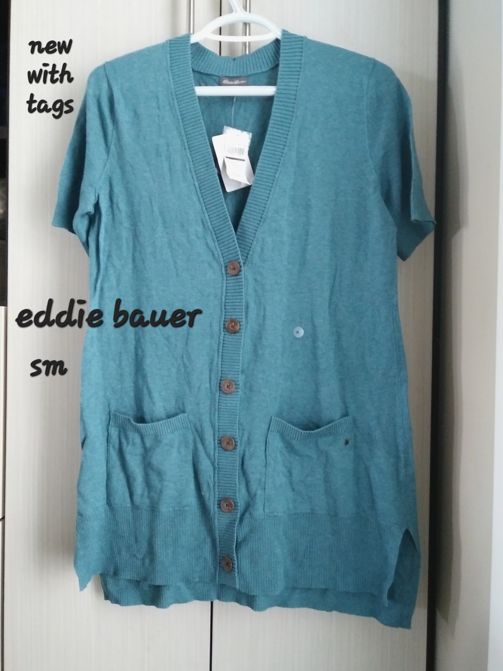 Eddie Bauer Teal Button-Front Short Sleeve Cardigan Sweater